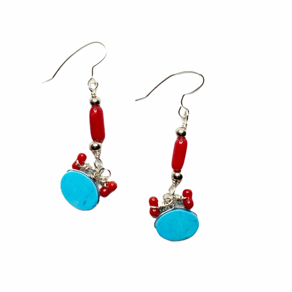 NWT ShanRiLa Turquoise & Red Earrings